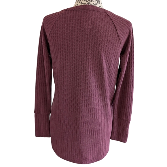 Chaser Long Sleeve Waffle Thermal Casual Layer Womens S Basket Weave Top Plum - Picture 3 of 12